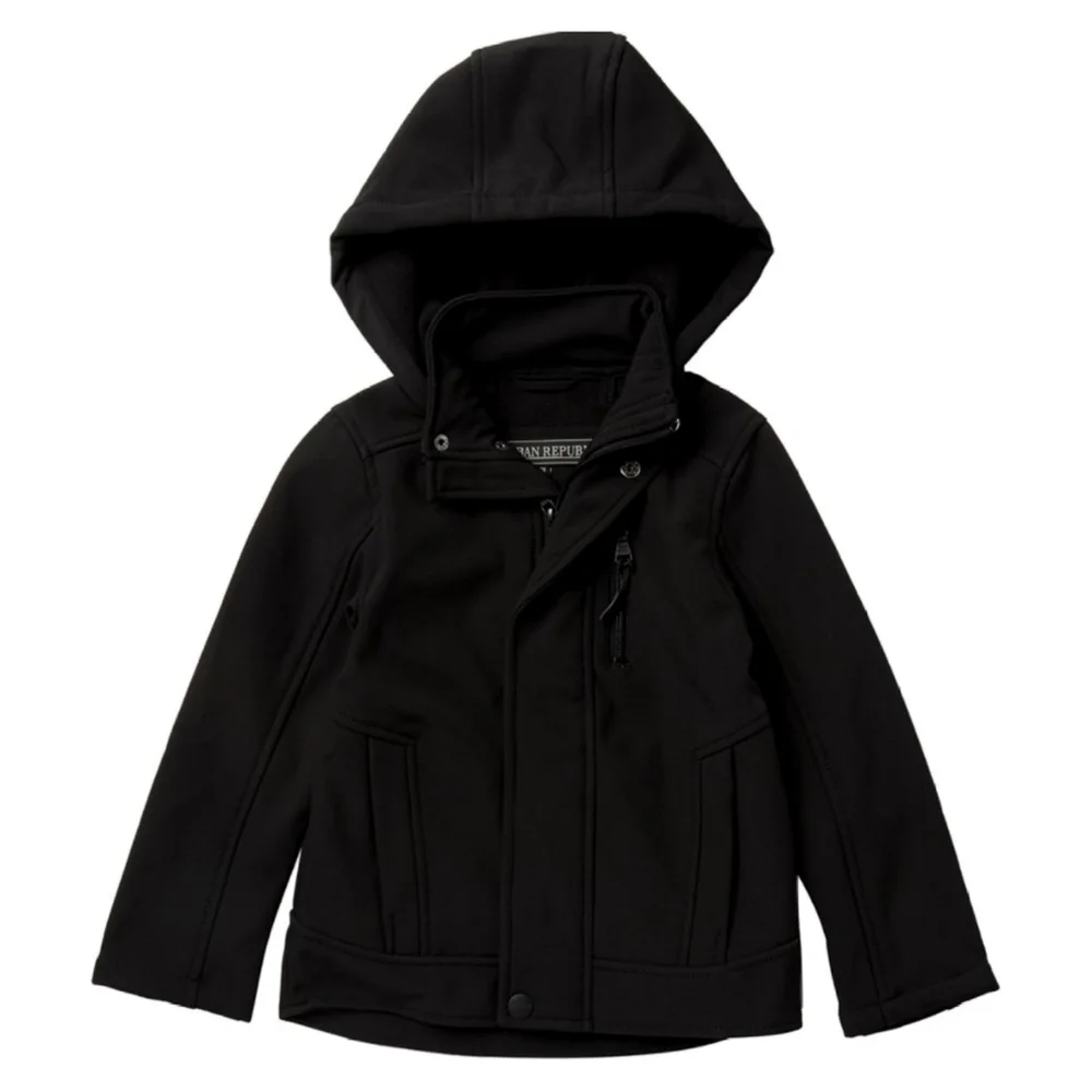 URBAN REPUBLIC Soft Shell Black Jacket, Zip, Removable Hood Kids 5-6 Large - Picture 1 of 3